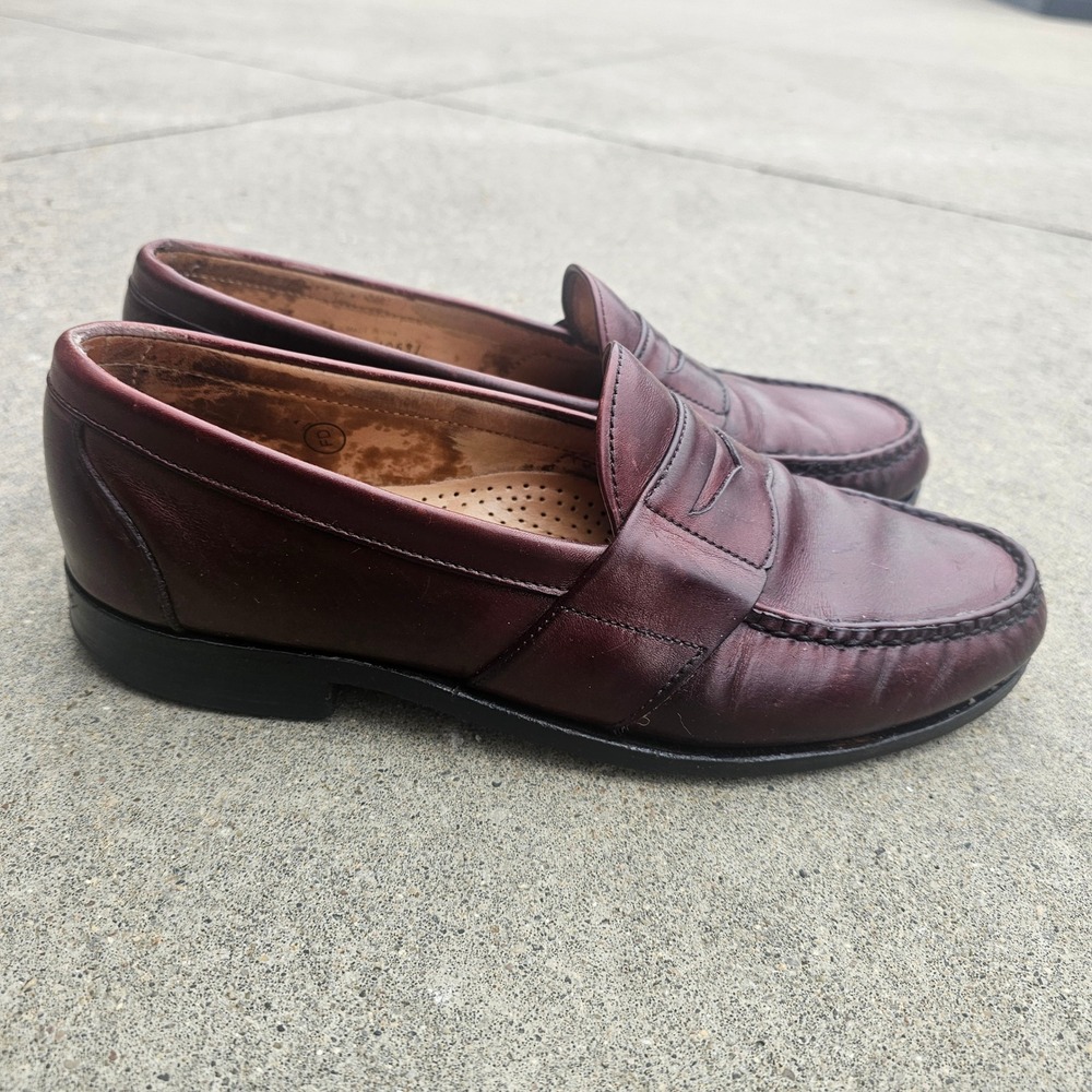 Allen Edmonds Penny Loafers Mens 9.5 D Burgundy‎ Leather 10531 Slip On USA Made - Picture 3 of 9